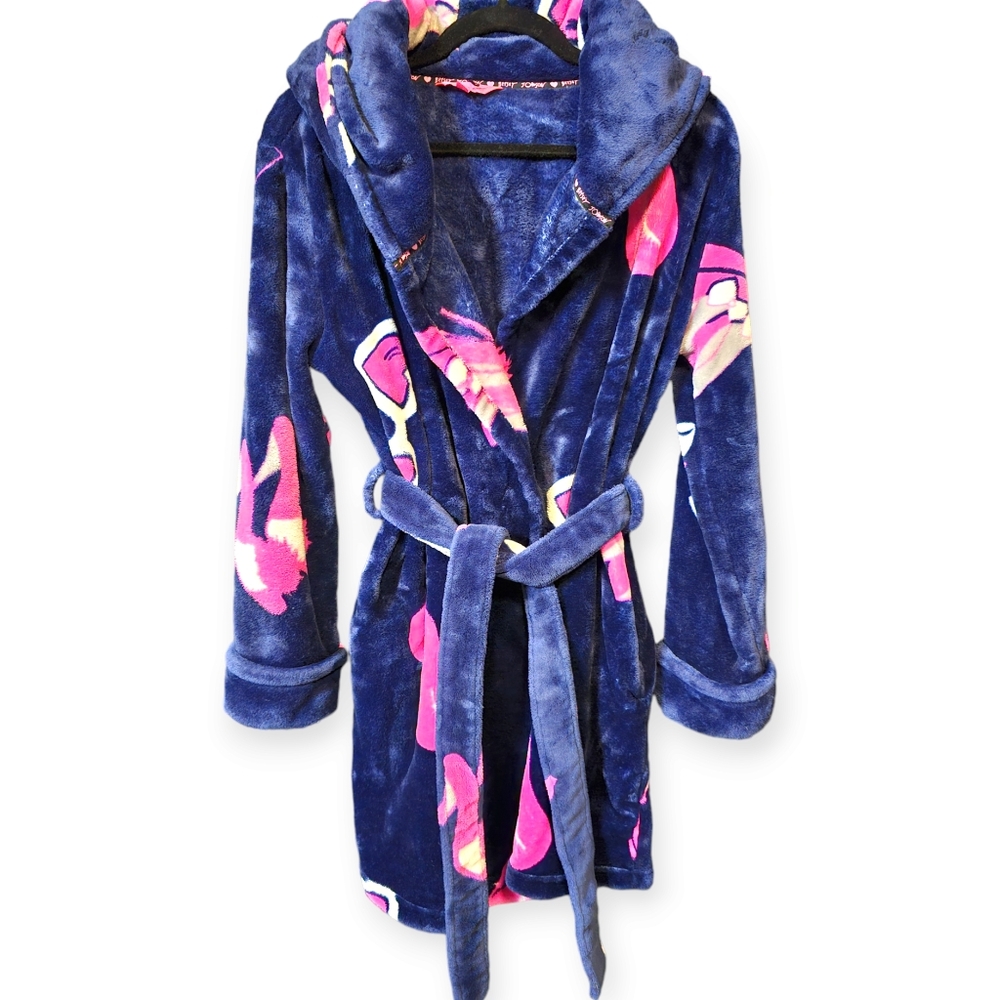 Betsey Johnson Plush Long Sleeved Hooded Robe